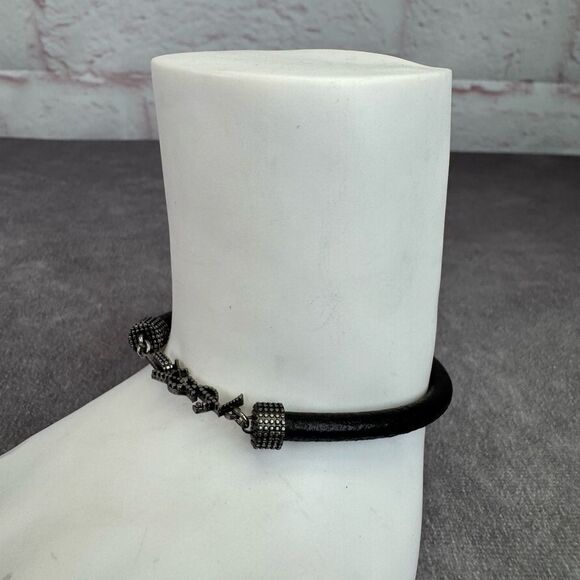 Yves Saint Laurent Black Leather Textured Bracelet - Picture 2 of 8